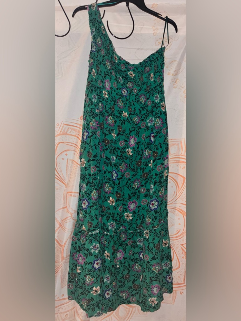 Knox Rose Green Floral Maxi Dress w/1 Shoulder on 1 off